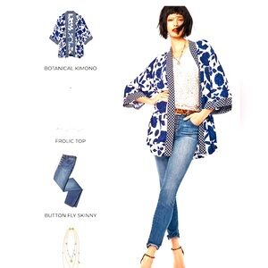 Cabi Botanical Kimono Duster Jacket Navy Blue Women’s Size XS Small